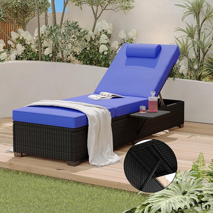 PeakPursuit Patio Lounge Chairs, Outdoor PE Wicker Chaise Lounge Set of 2