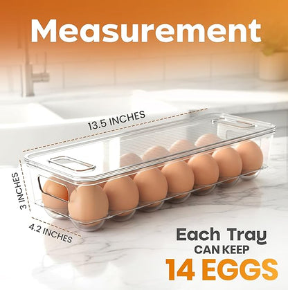 Utopia Home Egg Container With Lid and Handle for Refrigerator - Pack of 3 - Clear Stackable Egg Holder for Kitchen Storage and organization