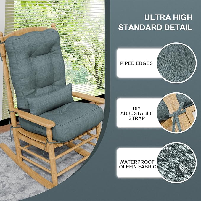 Rocking Chair Cushions with Pillow, Waterproof and Fade-Resistant Thicken