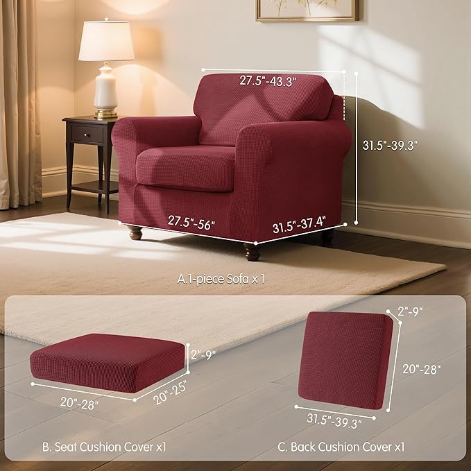 SUBRTEX 3 Pieces Stretch Sofa Slipcover Sets Couch Cover Sets Backrest Cushion