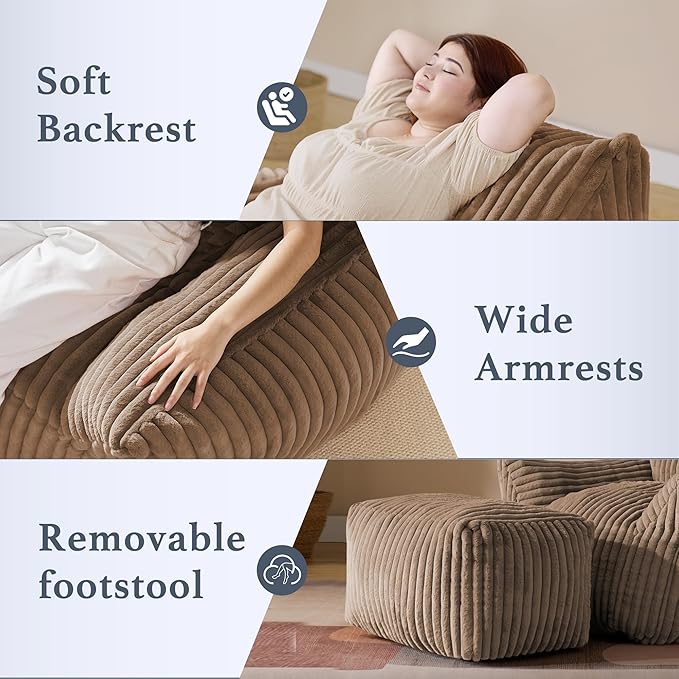 Gericco Oversized Bean Bag Chaise Lounge Chair Indoor