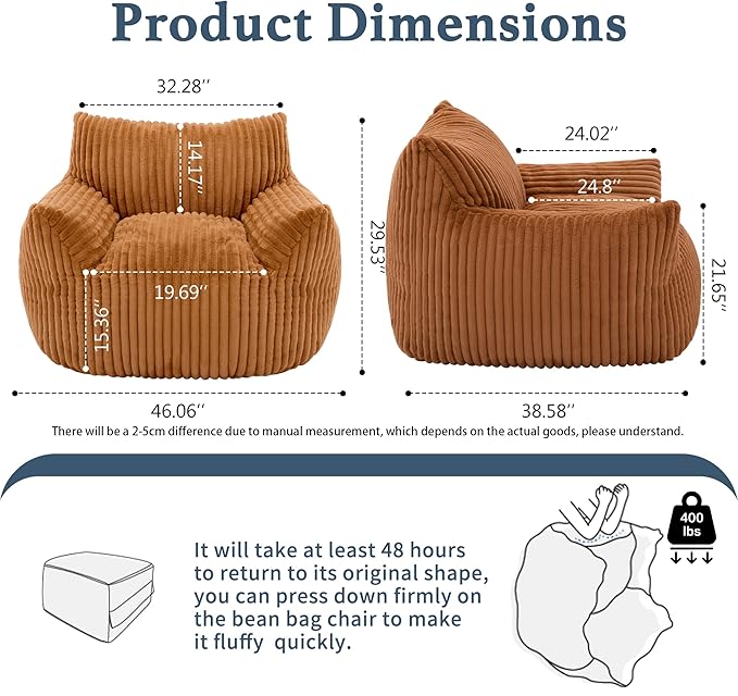 Giant Plush Bean Bag Chair for Adults