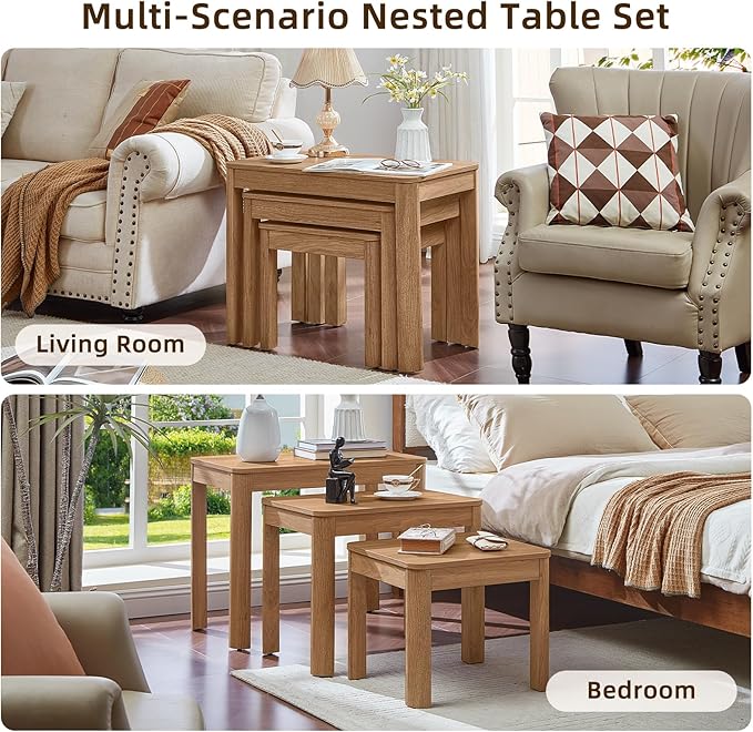 Joaxswe Farmhouse Nesting Tables Set of 3, Living Room Table Set