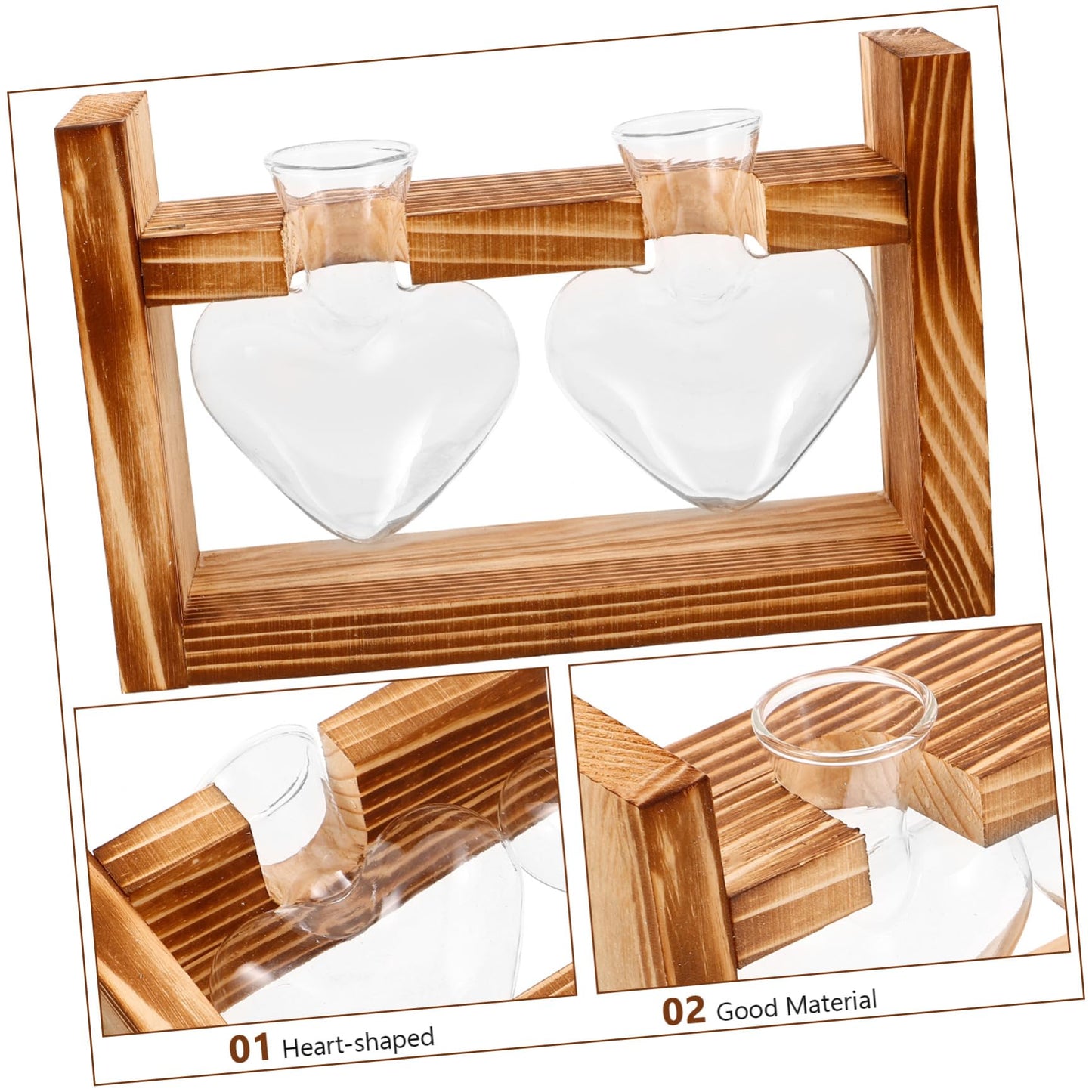 ORFOFE Heart Shape Hydroponic Terrarium Vase with Wooden Stand Glass Plant Holder for Indoor Gardening Stylish Desktop Water Planter for Home Decor