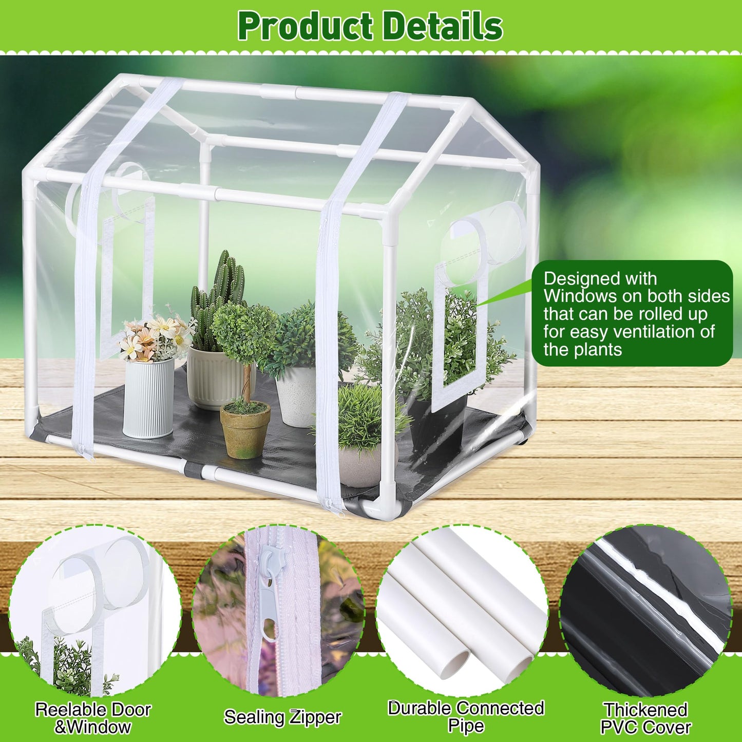 Mini Greenhouse with Potting Mat for Indoor Plant, Heavy Duty Portable Green House with Waterproof Pot Pad for Small Plants, Clear Small Plant Tent for Seed Humidity(White)