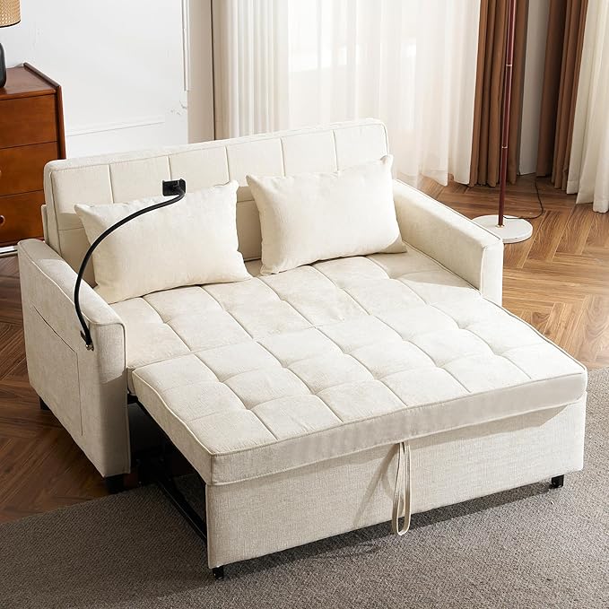 3 in 1 Convertible Sleeper Sofa Bed, 56.9" Small Pull Out Couch Bed
