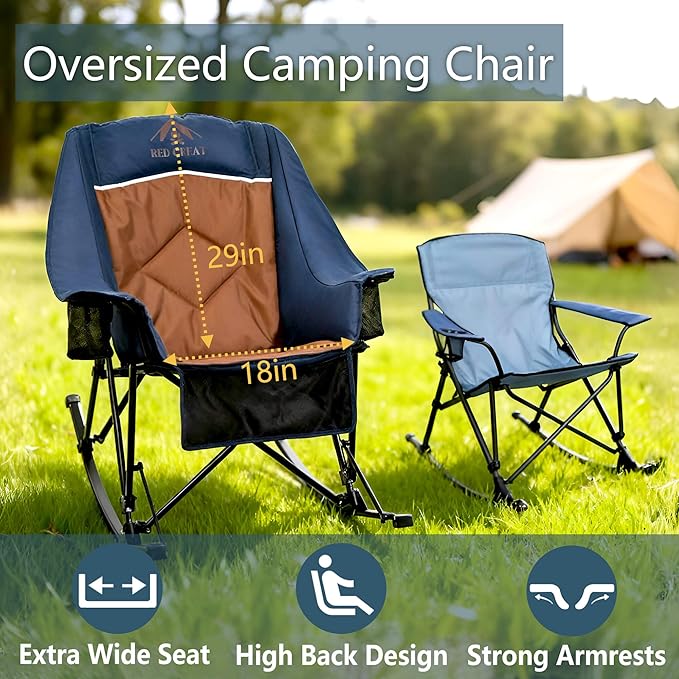 400lbs Rocking Camping Chair, Oversized Heavy Duty XL Folding Rocker