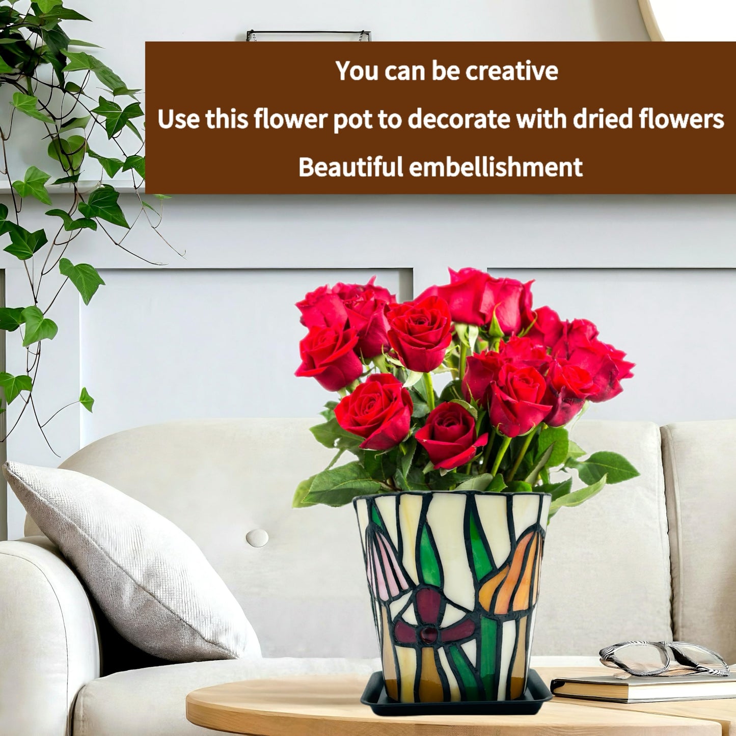 Entlityful Stained Glass Mushroom Planter,Mushroom Pot with Drainage Holes,Unique Indoor and Outdoor Plant Pots, Funny Sansevieria Garden Planters, Gifts for Gardeners Woman Visit The Store