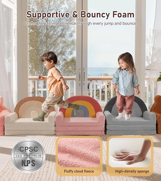 little dove Extra Wide Soft Toddler Couch Fold Out, Comfy Toddler Chair
