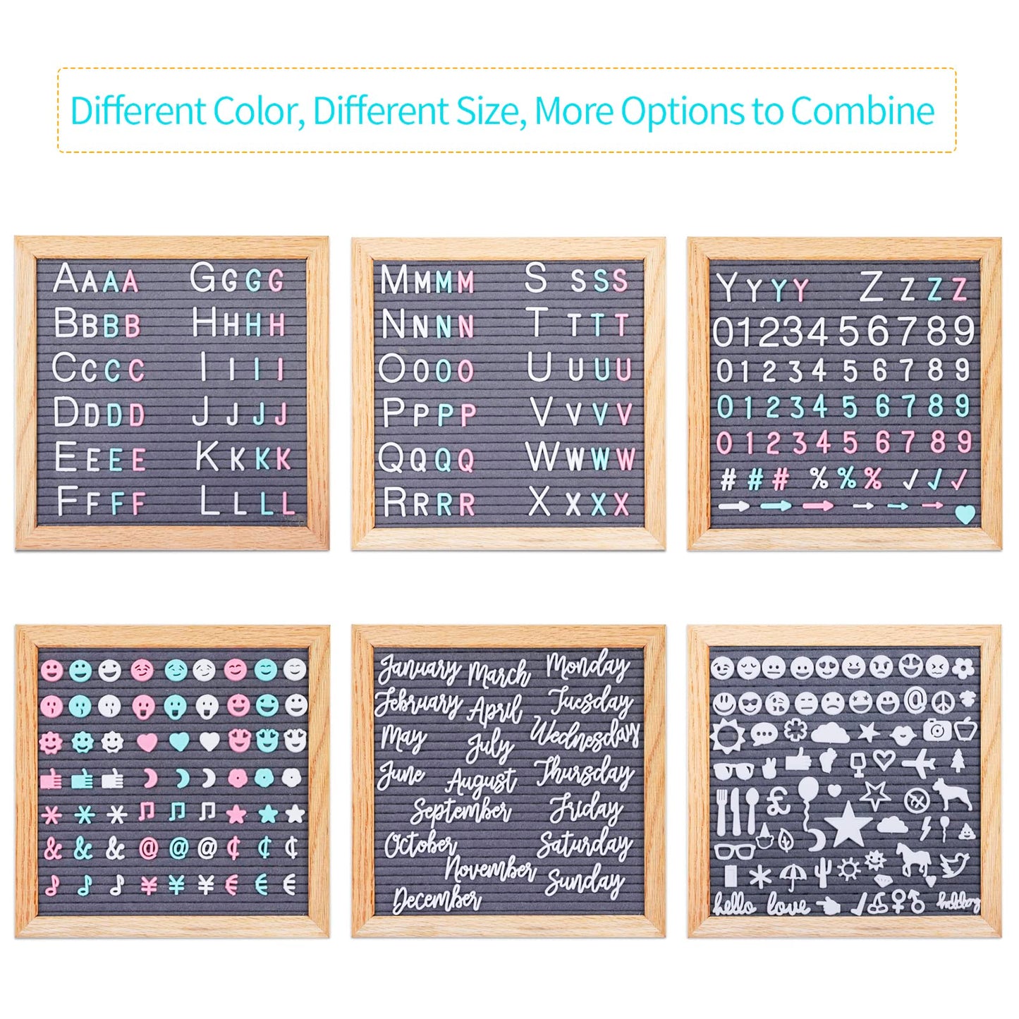 G GAMIT Felt Letter Board Message Board 10x10inch with Stand,Pre-cut&Sorted 805pcs White,Blue&Pink Changeable Letters+Weeks &Months Cursive Words,Word board Sign board with Sorting Tray&Gift Box(Gray)