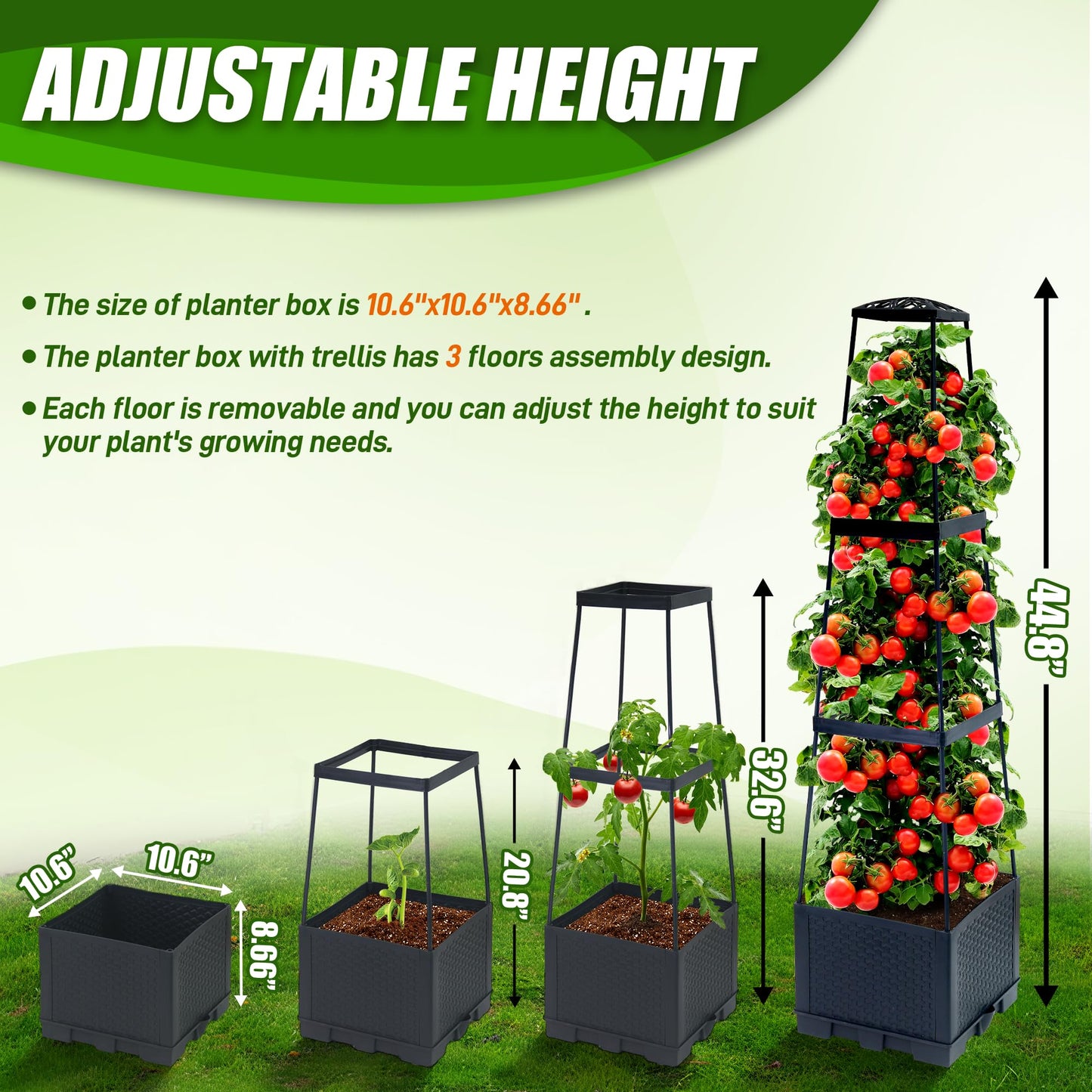 Biotolot 2 Packs Raised Garden Bed Tomato Planter Box with Trellis,44.8" Self-Watering Tomato Cage with Trapezoidal Trellis for Climbing Plants Flowers Vegetables Vine in Patio Garden Indoor Outdoor