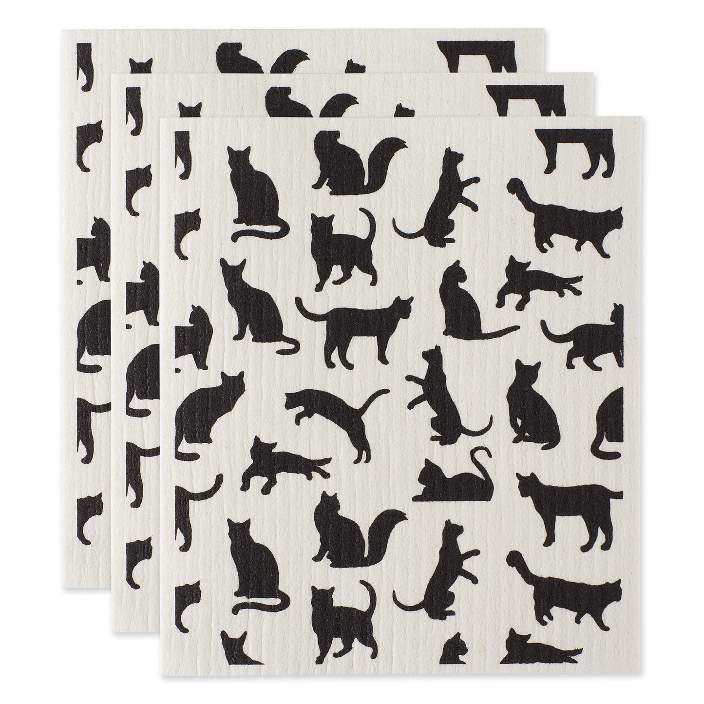 DII Swedish Dishcloths for Kitchen & Cleaning, Reusable, Machine Washable & Dishwasher Safe, Biodegradable, 7.75 x 6.75, Cats, 3 Piece