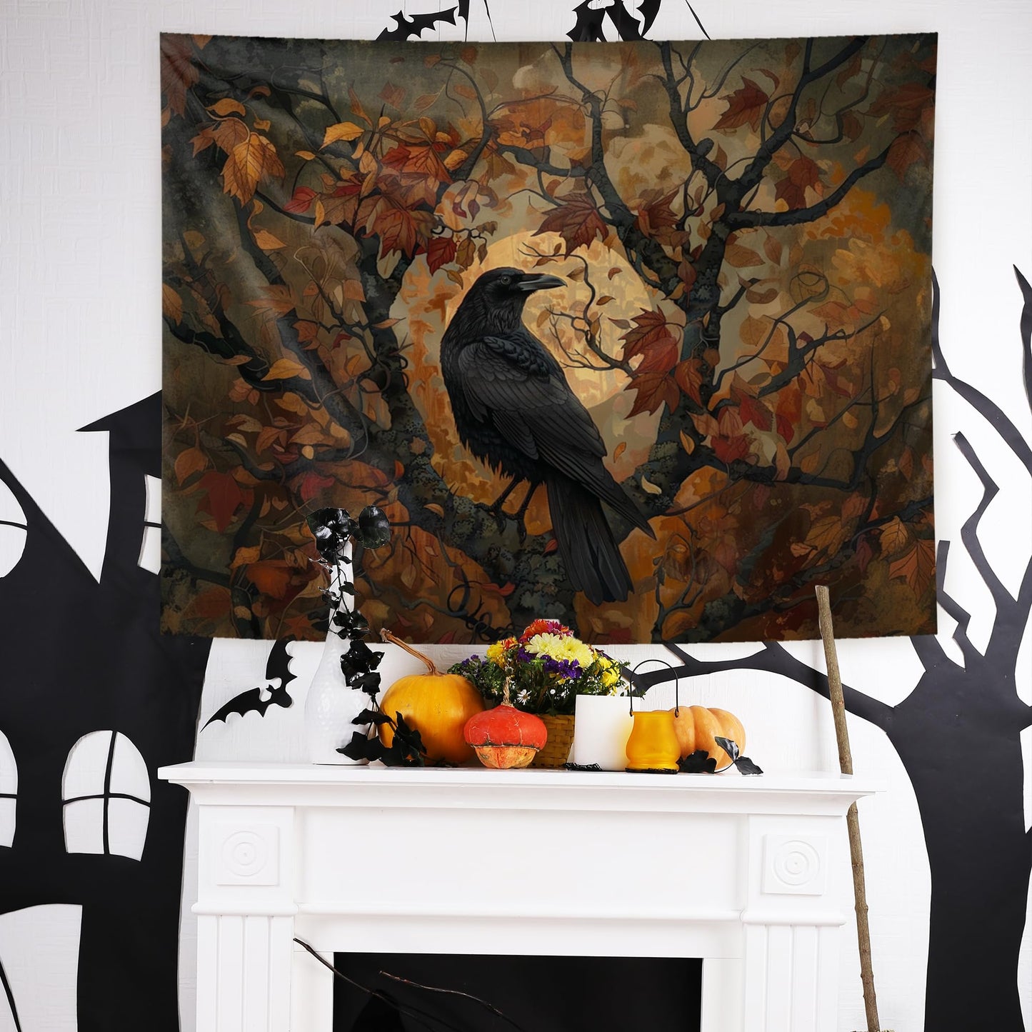 LUVADIAN Halloween Gothic Tapestry, Halloween Black Raven Tapestry Wall Hanging, Dark Academia Halloween Black Crow Wall Art Blanket for Home Bedroom Living Room Office Decor, 50x60 Inch
