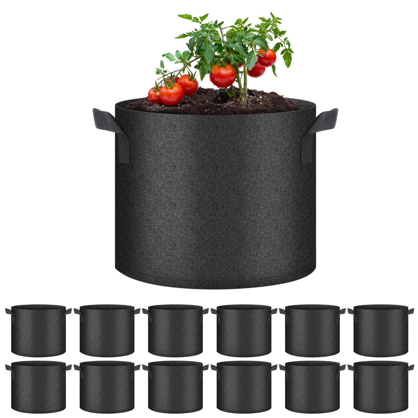 HealSmart 12-Pack 5 Gallon Grow Bags, Nonwoven Aeration Fabric Pots with Handles, Cloth Plant Pots, Suitable for Garden Fruits, Vegetables, Tomato and Flowers, Black