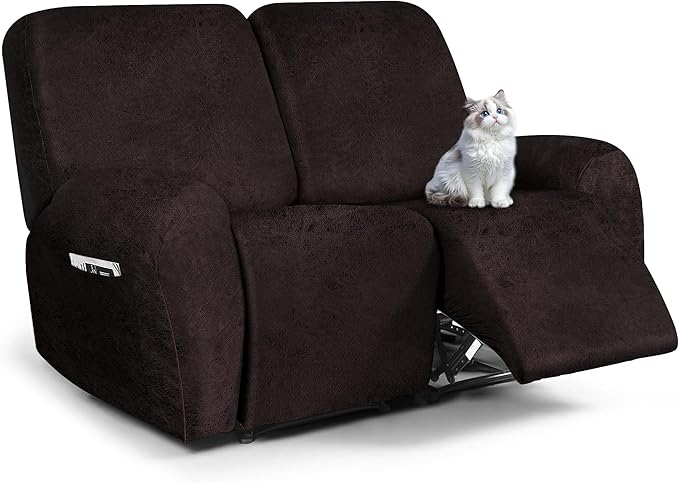 ANARACHON Leather Look Loveseat Recliner Cover, 6-Pieces Stretch Dual Recliner