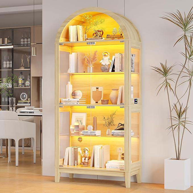 HNEBC Arched Display Case with RGB Lights, LED Curio Cabinet with Shelf
