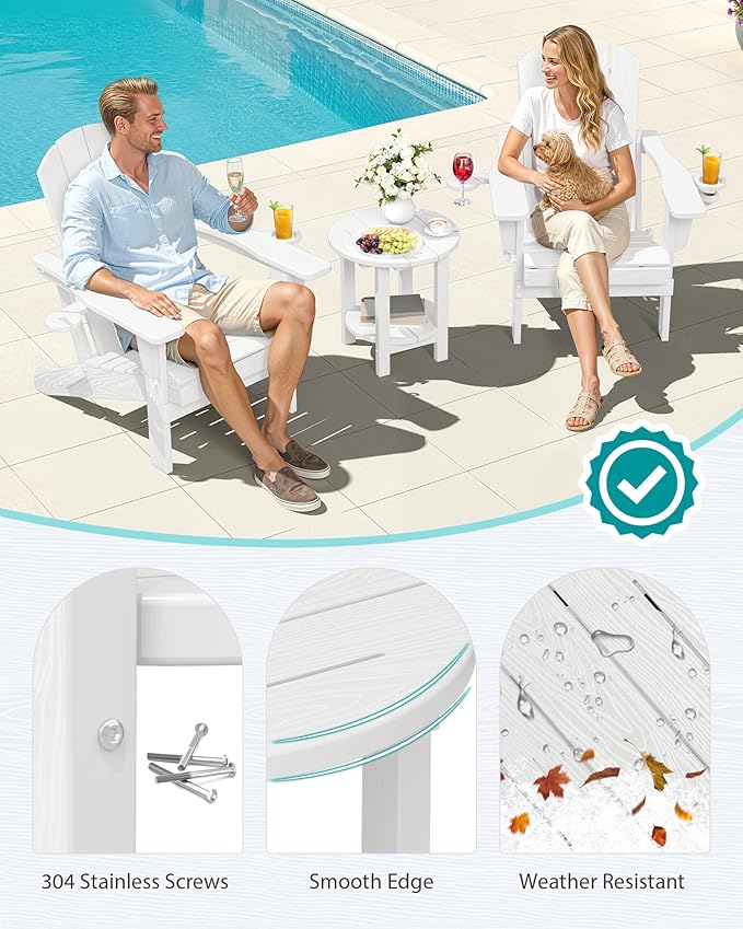 SERWALL Round Outdoor Side Table, HDPE Small Adirondack End Table, 2-Tier Patio