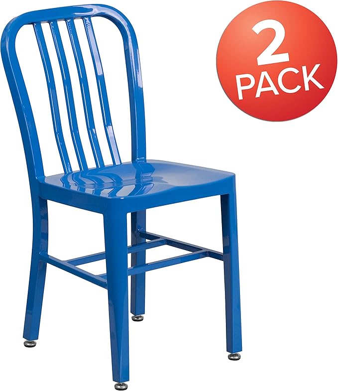 Flash Furniture Gael Commercial Grade 2 Pack Blue Metal Indoor-Outdoor Chair