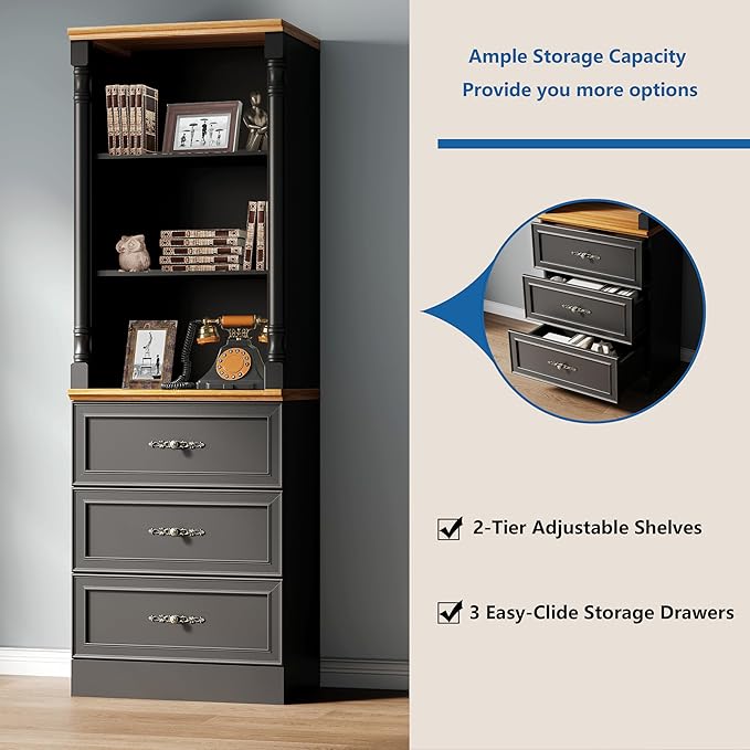 Bookshelf with Drawers, Floor Standing Display Storage Cabinet