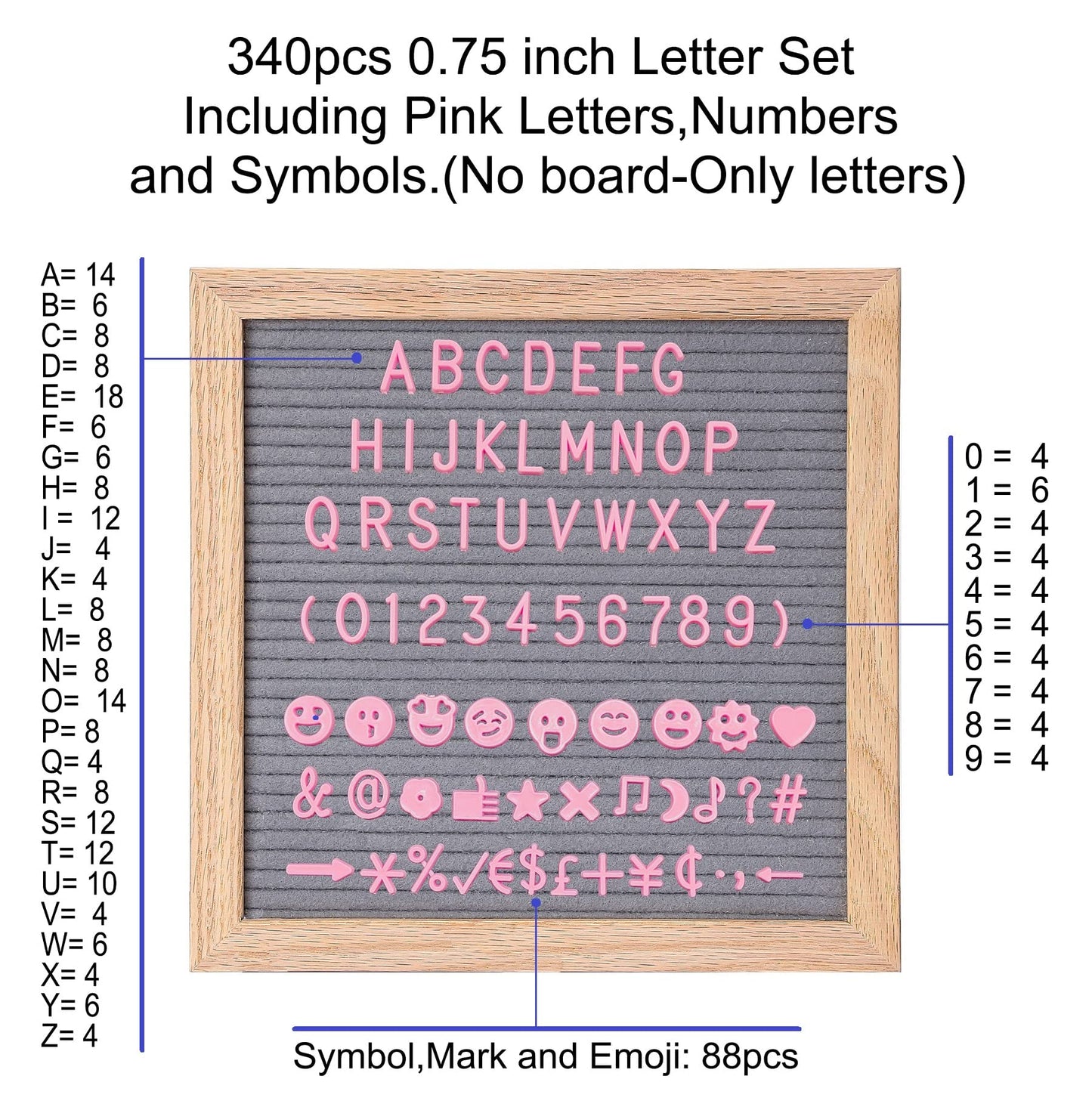 G GAMIT Felt Letter Board Letters Sets - Pre-cut 340pcs 3/4 Inch(0.75") Pink Letters with Canvas Bag(No Board Included)