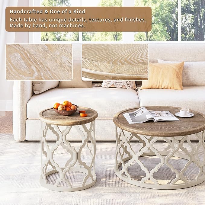 karlott Farmhouse End Table, 18.5'' French Country Round Side Table, Distressed