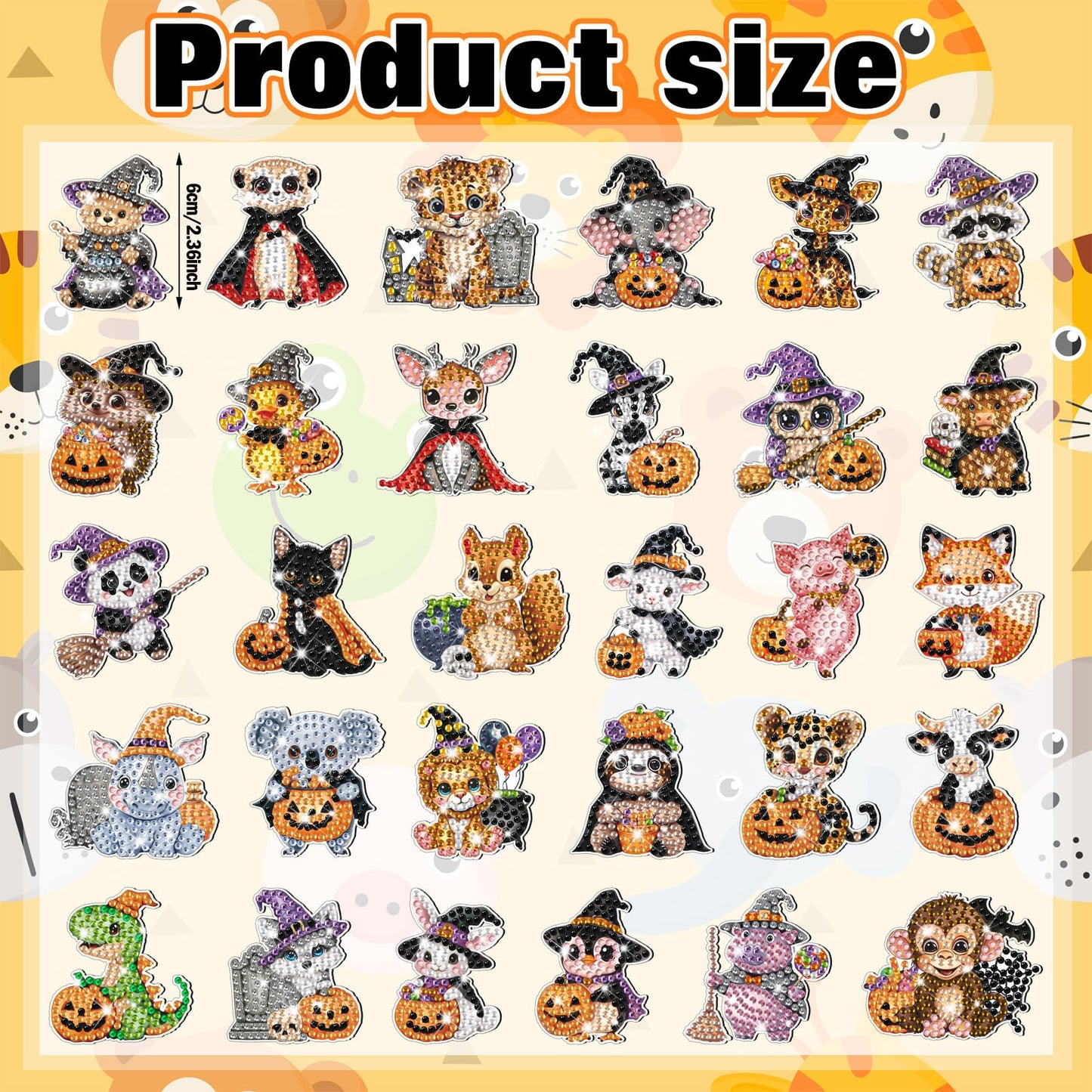 Xuhal 30 Pcs Halloween Diamond Painting Magnets Halloween Animal Diamond Art Magnet Kits for Adults Cute 5D Rhinestone Witch Hat Pumpkin Animal Refrigerator Magnetic Sticker for DIY Craft Fridge Gifts