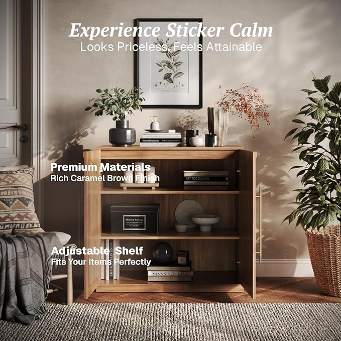 BELLEZE Modular Sideboard with Double-Arc Wood Doors, Small Arched Buffet