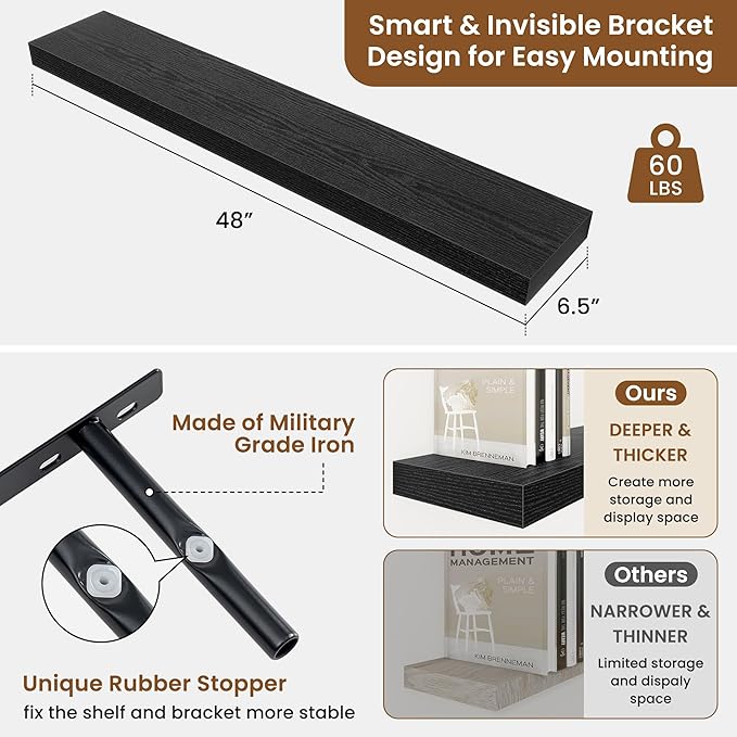 fuqing Floating Shelves for Wall, Wall Mounted Wood Floating Shelf