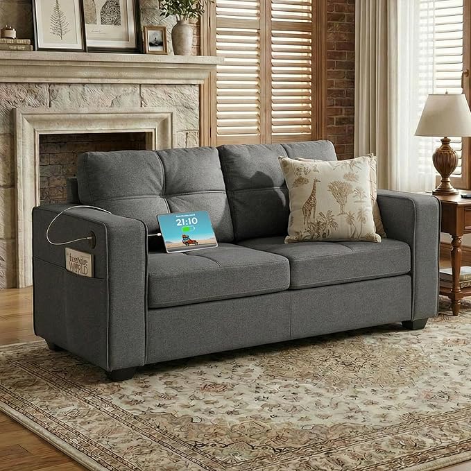 TYBOATLE 65" Small Couches for Bedroom, Mid-Century Modern Tufted Comfy
