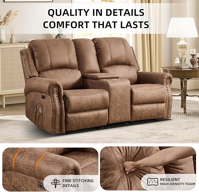 EBELLO 2-Piece Manual Recliner Sofa Set, Faux Leather Message Single Recliner