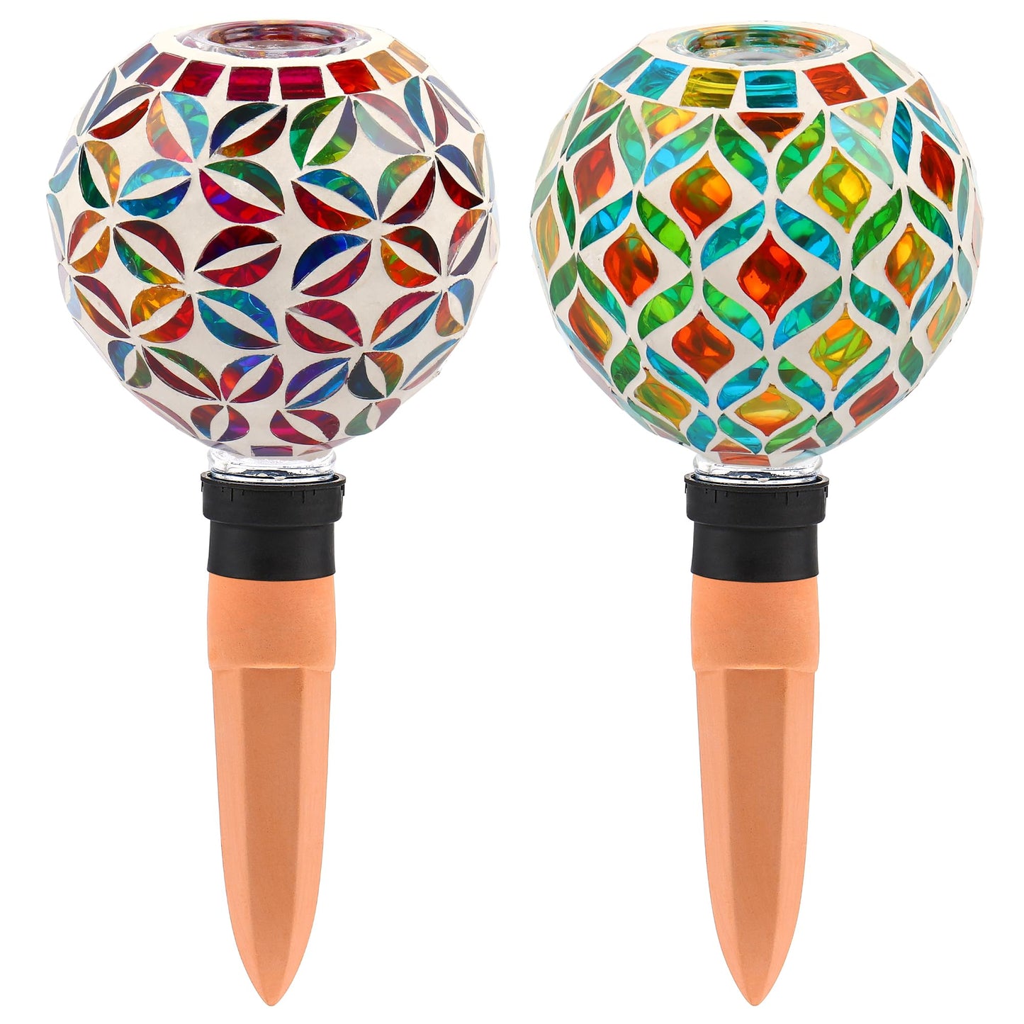 VOREEN Mosaic Plant Watering Globes with Terracotta Spikes, Decorative Glass Watering Globes for Potted Plants, Garden Accent & Thoughtful Gift, Set of 2
