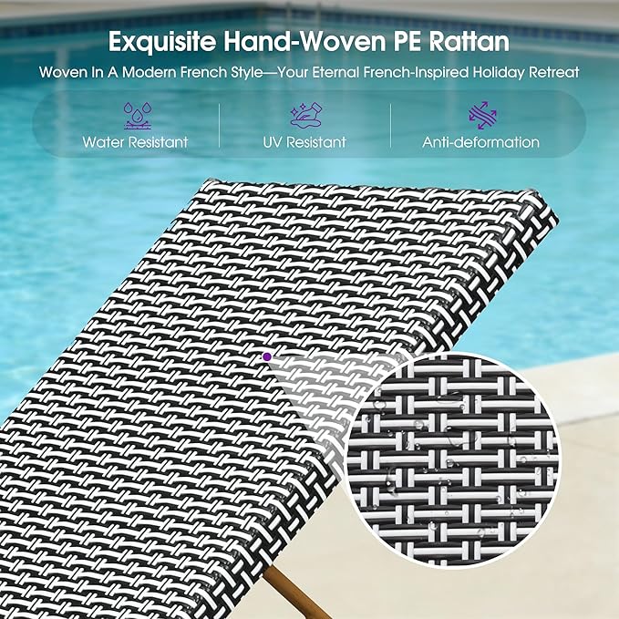 PURPLE LEAF Extra Large Patio Chaise Lounge 2 Pieces French Outdoor Wicker