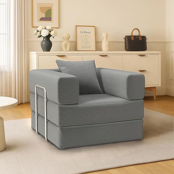 BSHOMGI 2-in-1 Floor Foldable Sofa Couch Convertible Sleeper Chaise Lounge