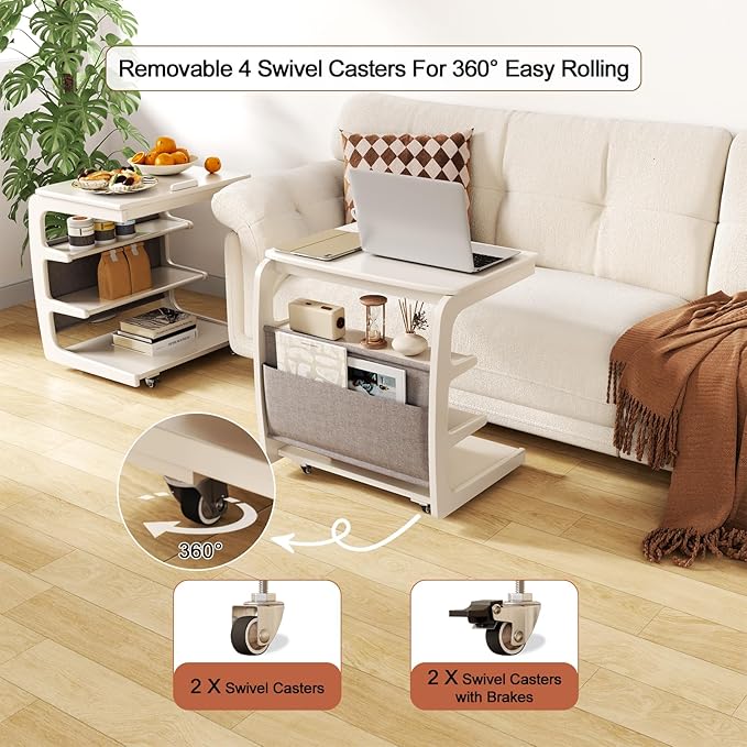AQIMUELE Rolling Side Table, C Shaped End Table, C Table