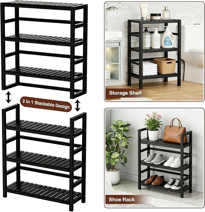 VASMIA 6-Tier Bamboo Shelf, Bamboo Storage Shelving Unit, Tall Bookcase