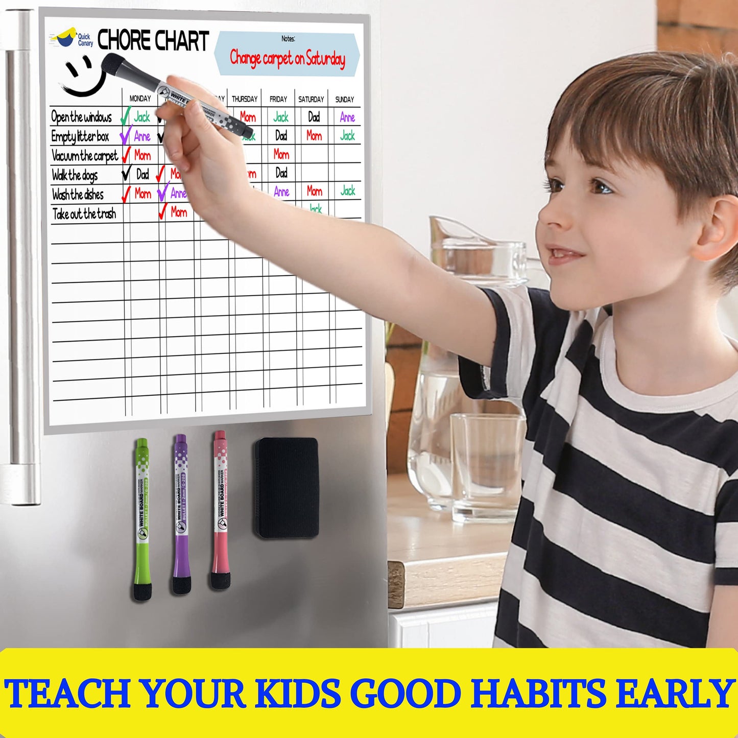 Magnetic Chore Chart for Kids - 17x12” Dry Erase Chore Board for Fridge - Fun Reward & Responsibility System with Markers & Eraser - Interactive, Reusable & Easy to Use for Daily Routines
