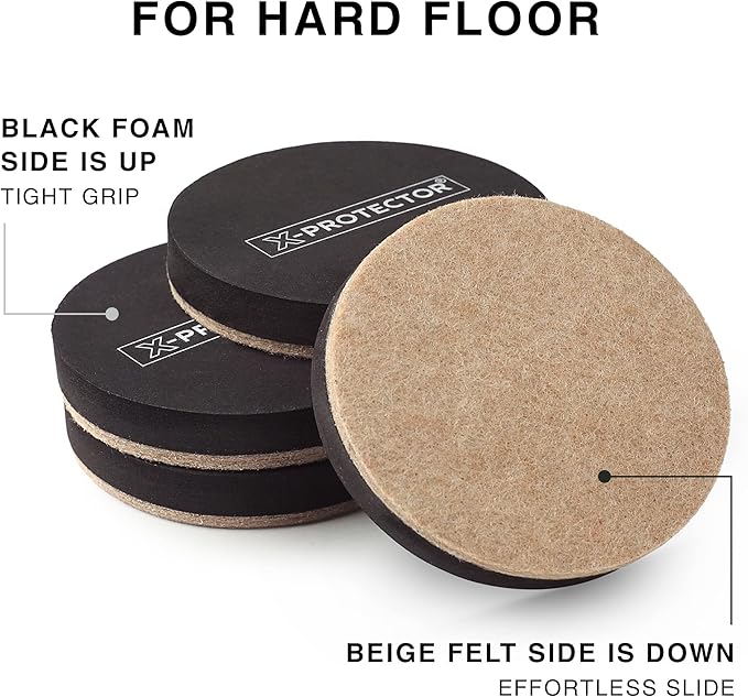Felt Furniture Sliders Hardwood Floors X-PROTECTOR – 24 PCS 2 1/2 inch