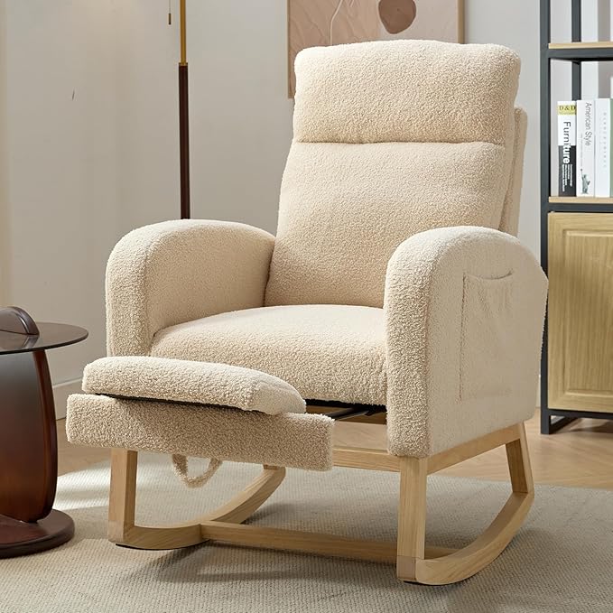 NIOIIKIT Modern Nursery Rocking Chair, Teddy Upholstered Rocking Chair