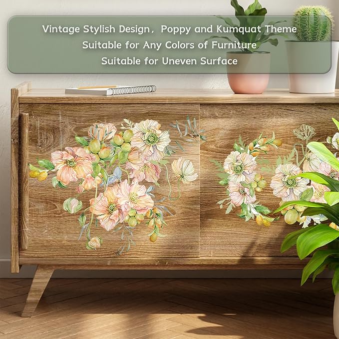 Floral Rub on Transfer for Furniture Vintage Large Flower UV DTF Transfer
