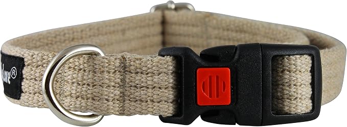 Dogs My Love Cotton Web Adjustable Dog Collar with Locking Device 4 Sizes Beige (Small: Neck 11.5"-15.5"; Width 1/2")