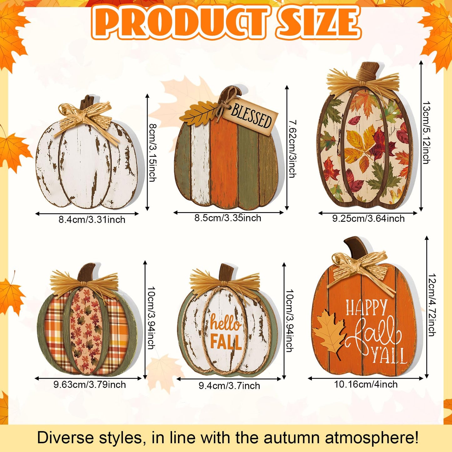 Leinuosen 6 Pcs Fall Pumpkin Decor Wooden Block Sign Fall Tiered Tray Decor for Home Autumn Table Centerpieces Decorations for Thanksgiving Harvest Table Mantel(6 Pcs,Pumpkin)