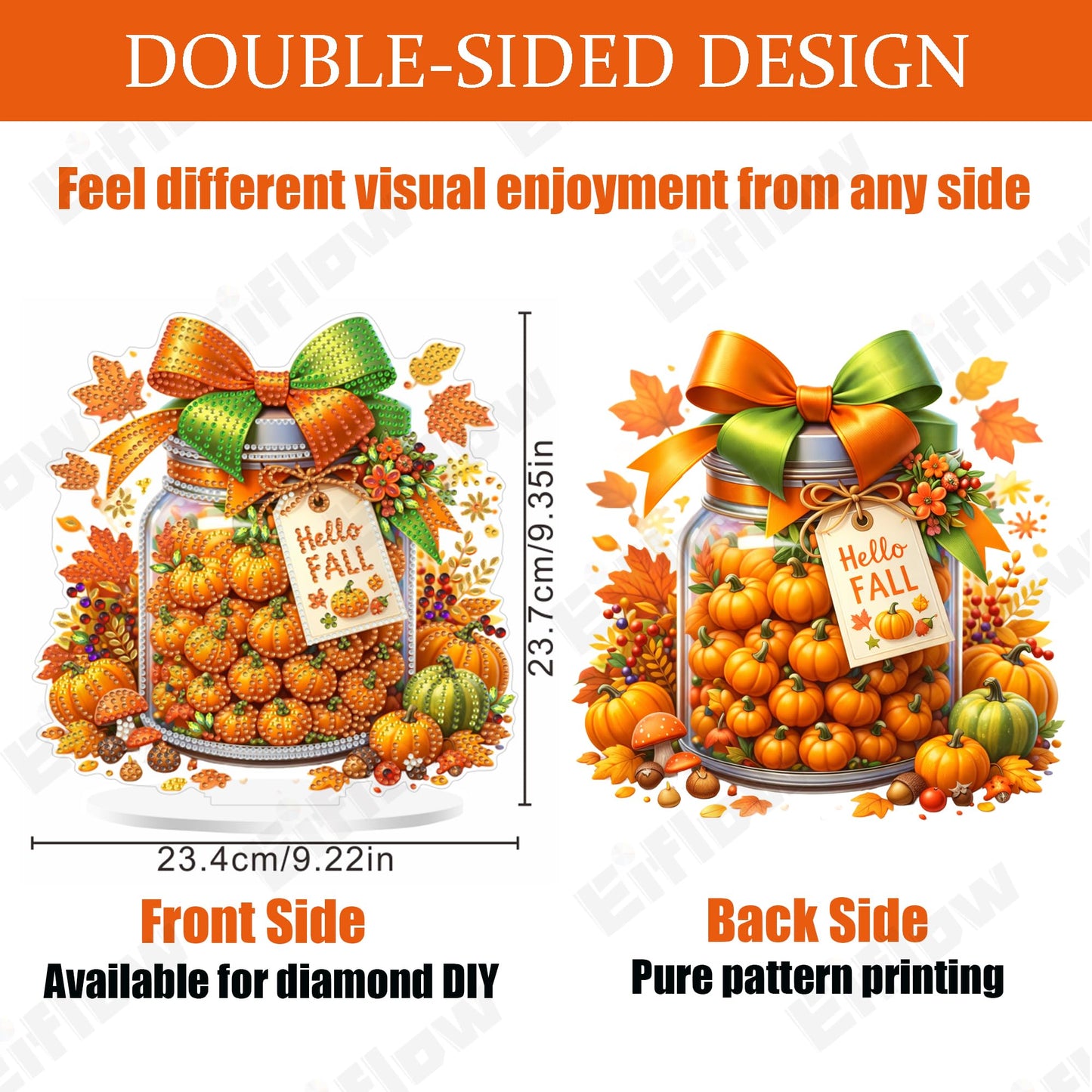Eiflow Desktop Diamond Art Table Top Kit for Adults Fall Pumpkins, DIY Tabletop Diamond Art Painting with Stand, Acrylic Stand Up Gem Painting Board Kit (Happy Fall)