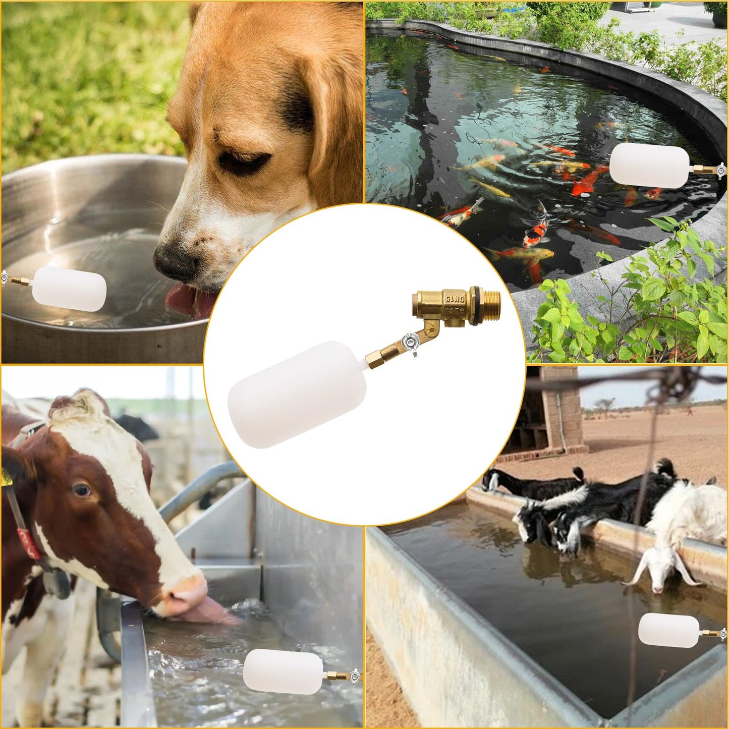 2 Pack Brass Float Valve 1/2 inch,with Adjustable Arm Automatic Fill Float Valve for Livestock Trough Pond Control Adjustable Switch