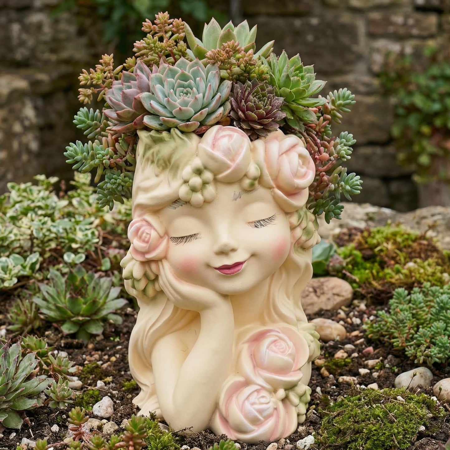 pandaxing Head Face Planter for Succulents Indoor Outdoor with Drainage Hole, Resin Decorative Flower Pot for Home Garden, Gift Idea for Plant Enthusiasts