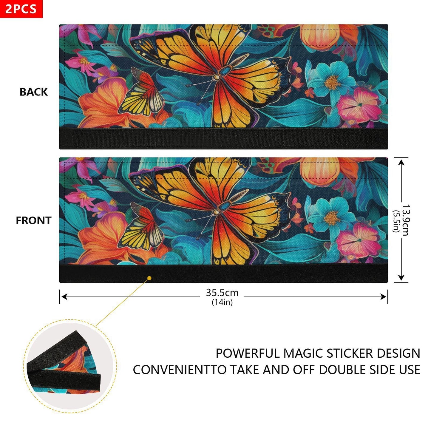 QwThum Butterfly Blue Flowers Refrigerator Handle Covers Set of 2 Door Handle Covers for Fridge Oven Microwave Appliance Washable Decor Non-Slip Dishwasher Door Cloth Protector 14x5.5in