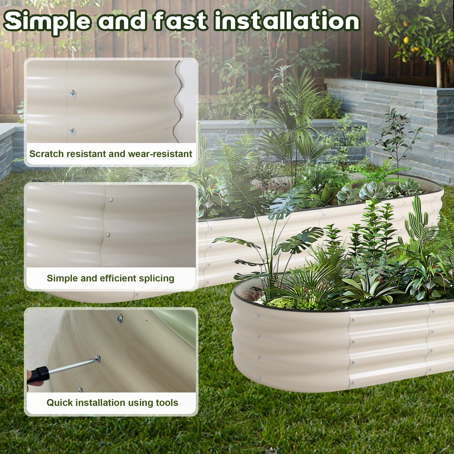 ToBoom Galvanized Raised Garden Bed Kit Outdoor Metal Garden Planter Box for Backyard Gardening, Planting Vegetables, and Patio (94.4"x23.6"x11.8")