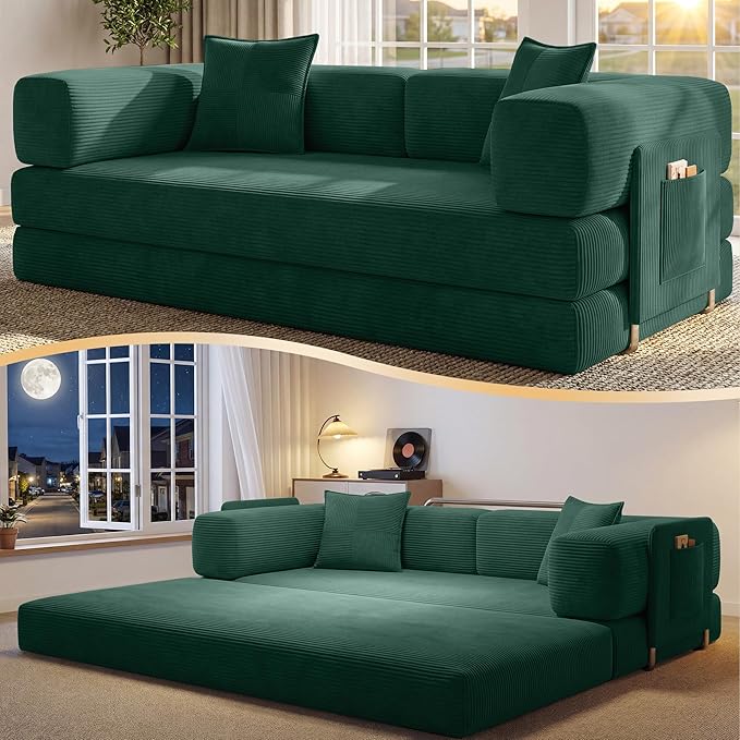78.8" Convertible Sofa Bed, Corduroy Futon Couch