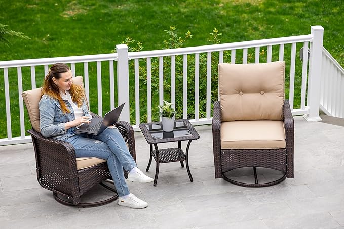 ALAULM 3 Piece Wicker Patio Chairs Outdoor Swivel Rocker Chairs