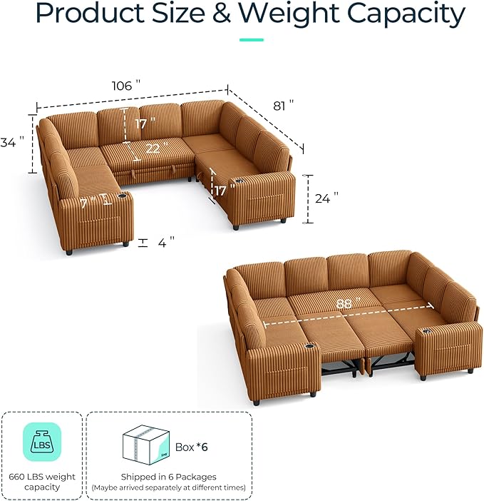LINSY HOME Sectional Sleeper Sofa