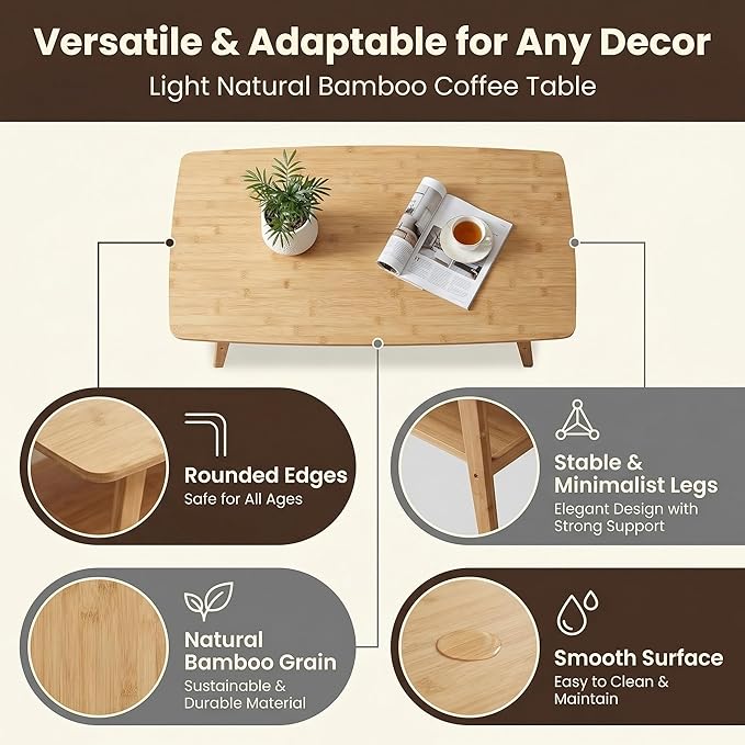 Eco-Friendly Natural Bamboo Coffee Table